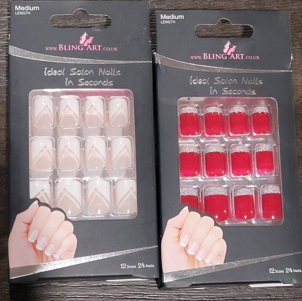 Bling Art Glue On Nails Medium Length 2 pack